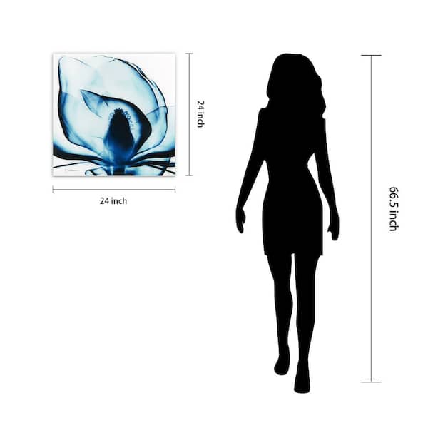 "Blue Magnolia X-Ray" Frameless Free Floating Tempered Glass Panel Graphic Wall Art