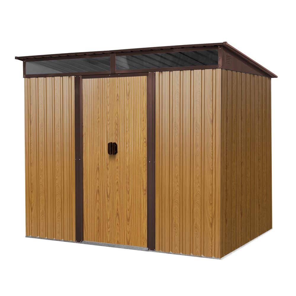 8 ft. x 6 ft. Light Brown Wood Metal Outdoor Storage Shed with Transparent Plate and Lockable Sliding Doors (48 sq. ft.) price history on PriceWatchPro