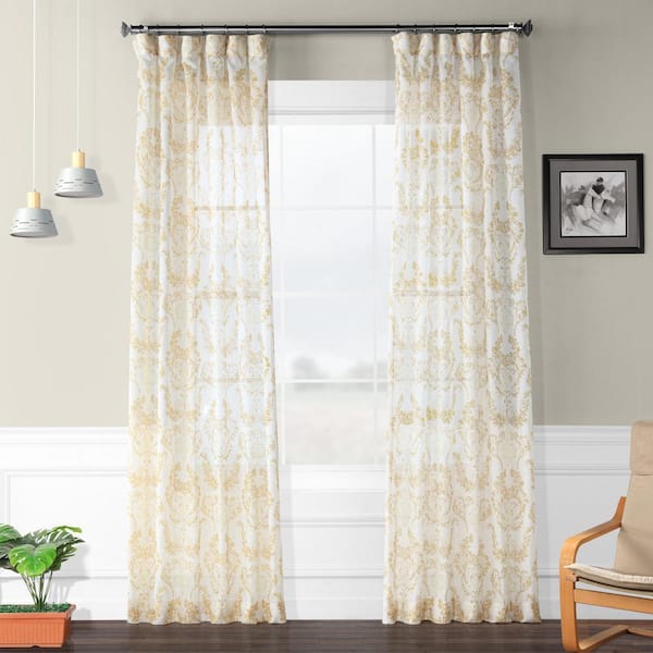 Exclusive Fabrics & Furnishings Terrace Gold Printed Faux Linen Sheer Curtain - 50 in. W x 96 in. L (1 Panel)