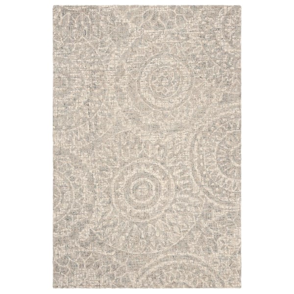 SAFAVIEH Abstract Ivory/Gray Doormat 3 ft. x 5 ft. Geometric Medallion Area Rug