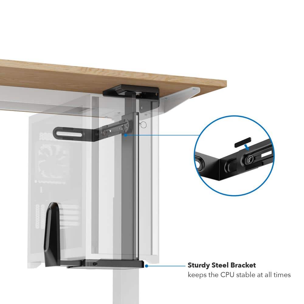 Black Adjustable Steel Under Desk and Wall CPU Mount