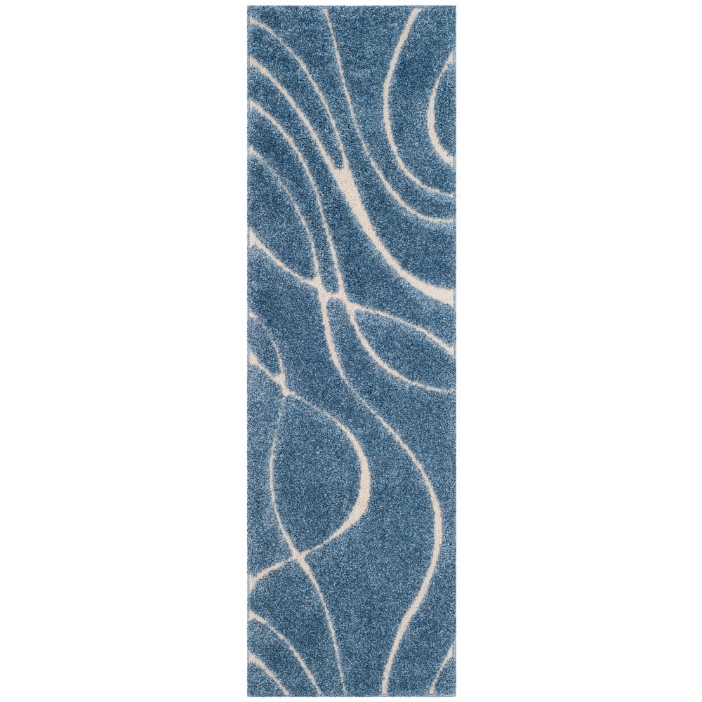 SAFAVIEH Florida Shag Light Blue/Cream 2 ft. x 11 ft. Solid Runner Rug