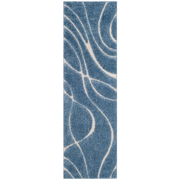 SAFAVIEH Florida Shag Light Blue/Cream 2 ft. x 11 ft. Solid Runner Rug
