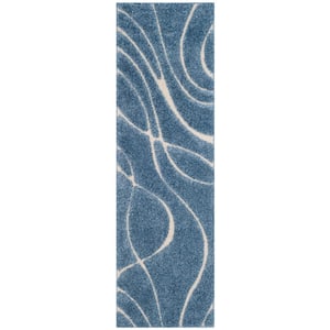 Florida Shag Light Blue/Cream 2 ft. x 7 ft. Solid Runner Rug