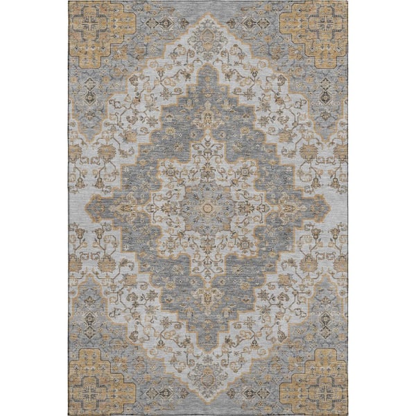 Mayfield Premium Machine Washable Abstract AMF2486 Silver 5 ft. x 7 ft. 6 in. Area Rug