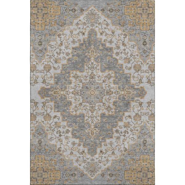 Mayfield Premium Machine Washable Abstract AMF2486 Silver 9 ft. x 12 ft. Area Rug