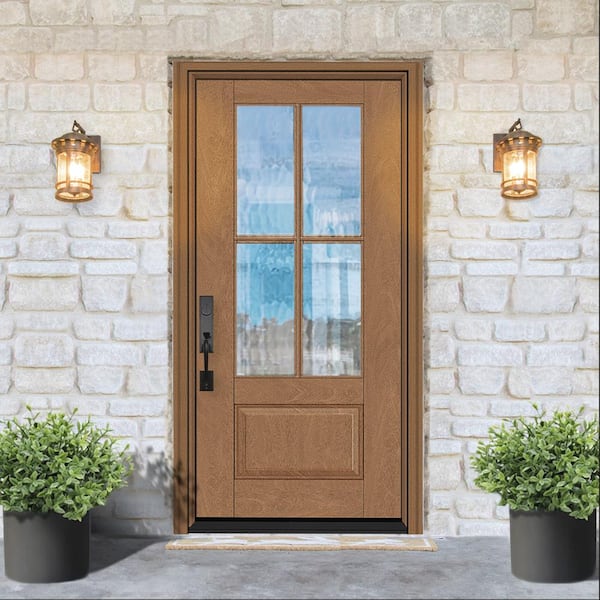 Regency 36 in. x 80 in. 3/4Lite 4 SDL Oasis Decorative Glass RHIS Prefinished Autumn Wheat Fiberglass Prehung Front Door