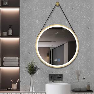 28 in. W x 28 in. H Small Round Metal Gold Framed Dimmable Wall Bathroom Vanity Mirror in Gold