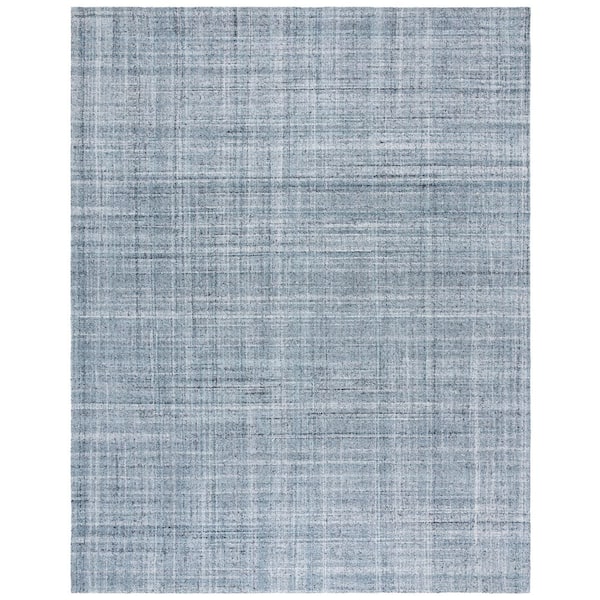 Abstract 8 ft. x 10 ft. Aqua/Gray Modern Plaid Area Rug