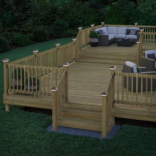 4 in. x 4 in. Copper Solar Pyramid Post Cap with Pressure Treated Wood Base (2-Pack)