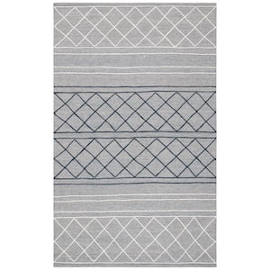 Striped Kilim Silver Grey Doormat 3 ft. x 5 ft. Geometric Striped Area Rug