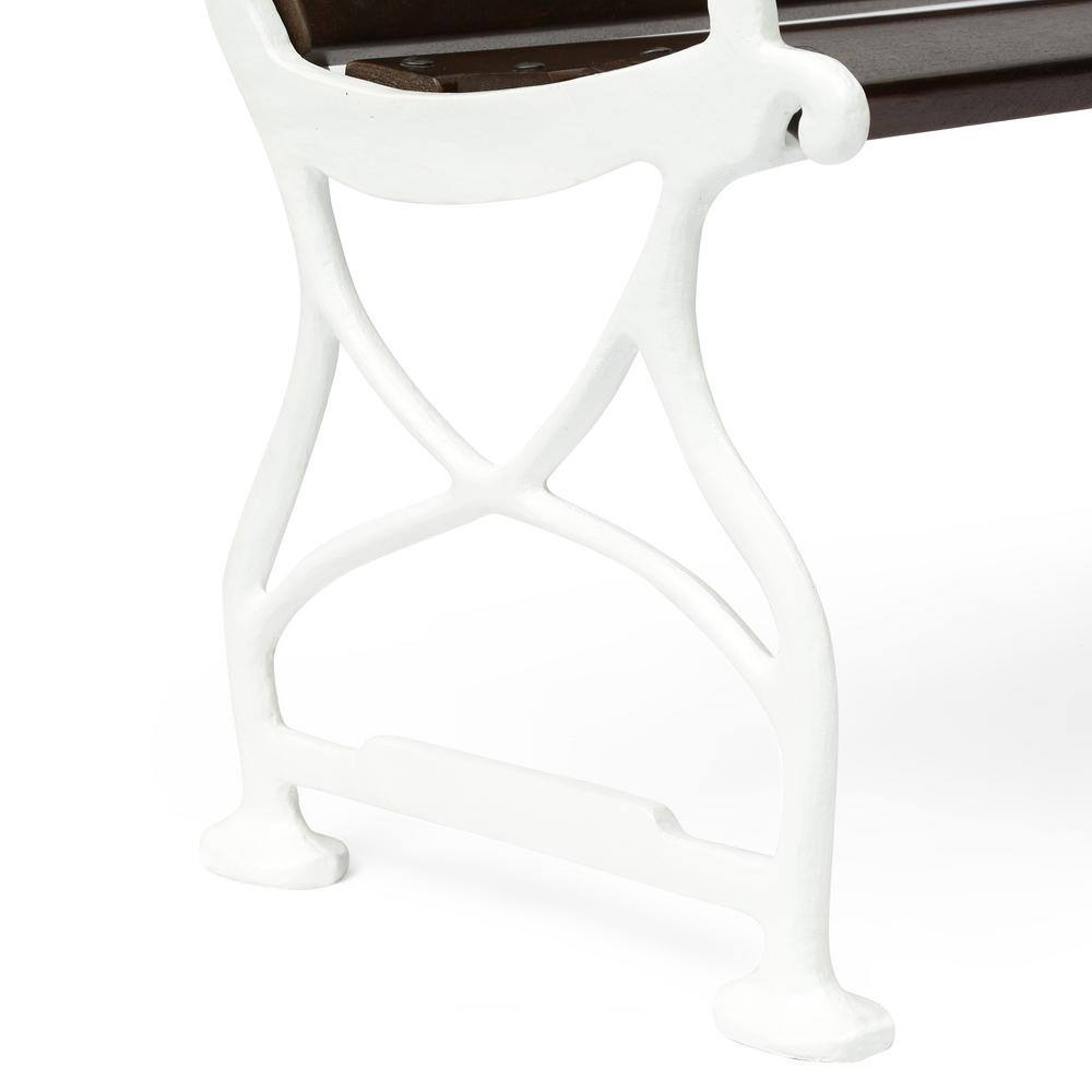 Rustic Brown Acacia & White Iron Floral Outdoor Bench