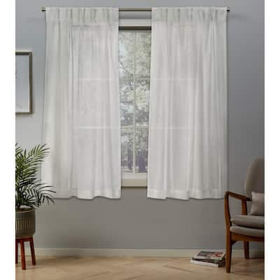 Belgian Snowflake Solid Polyester 30 in. W x 63 in. L Pinch Pleat Top, Sheer Curtain Panel (Set of 2)