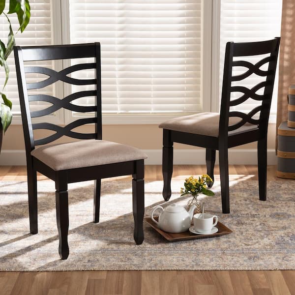 Lanier Sand and Dark Brown Fabric Dining Chair (Set of 2)