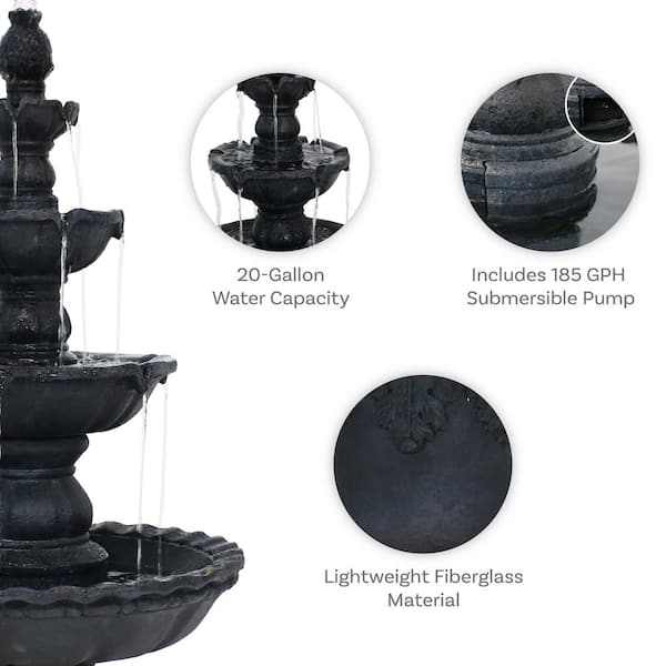 Sunnydaze 4-Tier Electric Pineapple Water Fountain in Black FC