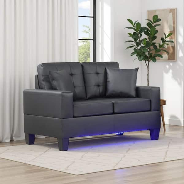Iris 55.5 in. Faux Leather 2-Seater Loose Loveseat in Black