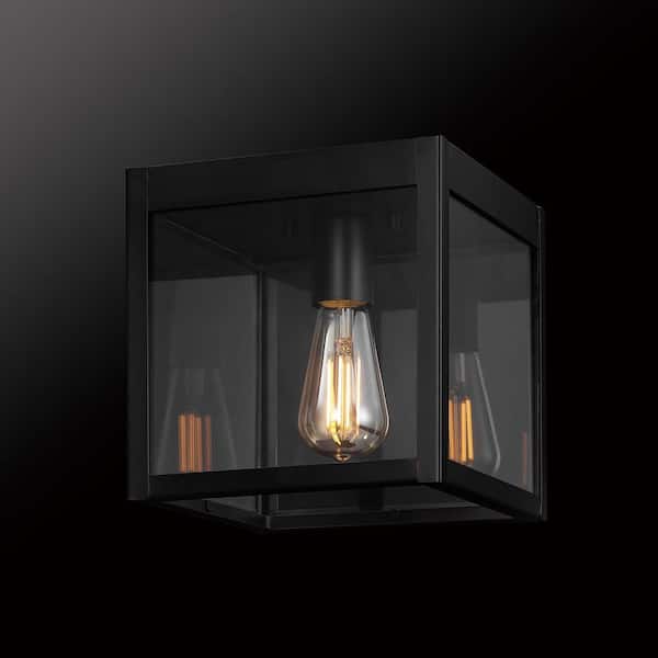 1-Light Matte Black Outdoor Weather Resistant Flush Mount Light with Clear Glass Shade