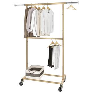 Gold Metal Garment Clothes Rack with Extendable Rod 30.5 in. W x 65 in. H