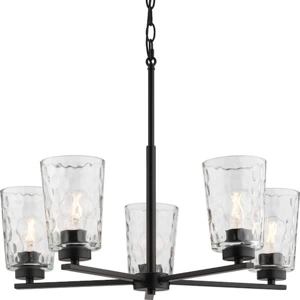 Mauzy Collection 5-Light Matte Black Transitional Chandelier with Clear Water Glass Shade for Dining Room