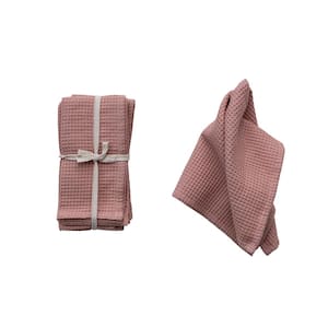 18 in. x 18 in. Putty Blush Pink Waffle Checkered Linen and Cotton Napkins (Set of 4)