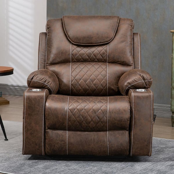Oversized Dual Motor 180° Lying Flat Brown Breathable Leather Power Lift Recliner Chair with Massage and Heating