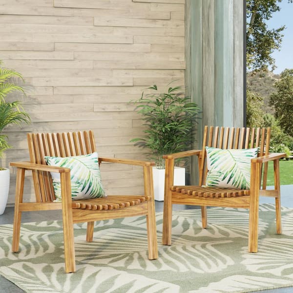 Unbranded Set of 2 Outdoor Acacia Wood Slatted Club Chairs for Patio, Backyard, Garden, Lawn, Brown
