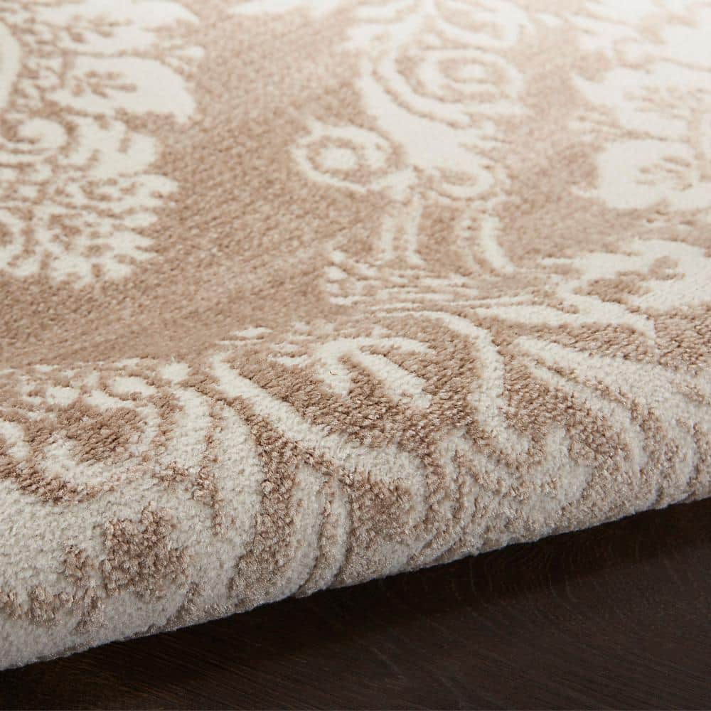 Ivory Mocha Floral Elegance 5' x 7' Easy-Care Synthetic Area Rug