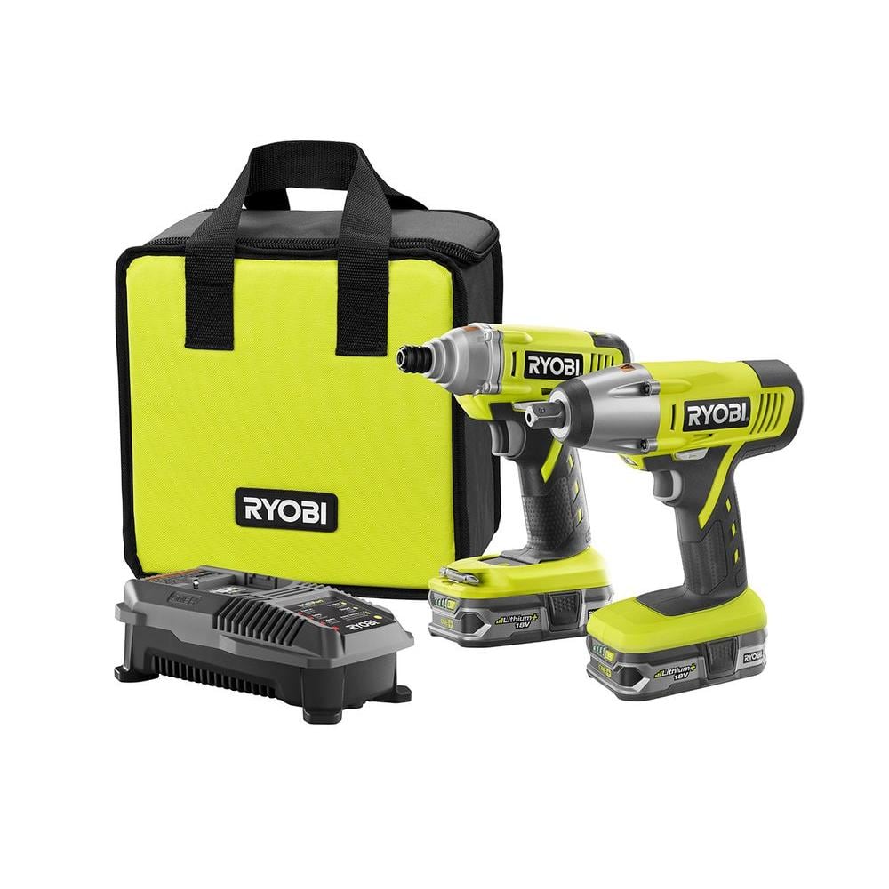 Ryobi One 18v Lithium Ion Cordless Impact Wrench And Impact Driver Combo Kit P1831 The Home Depot
