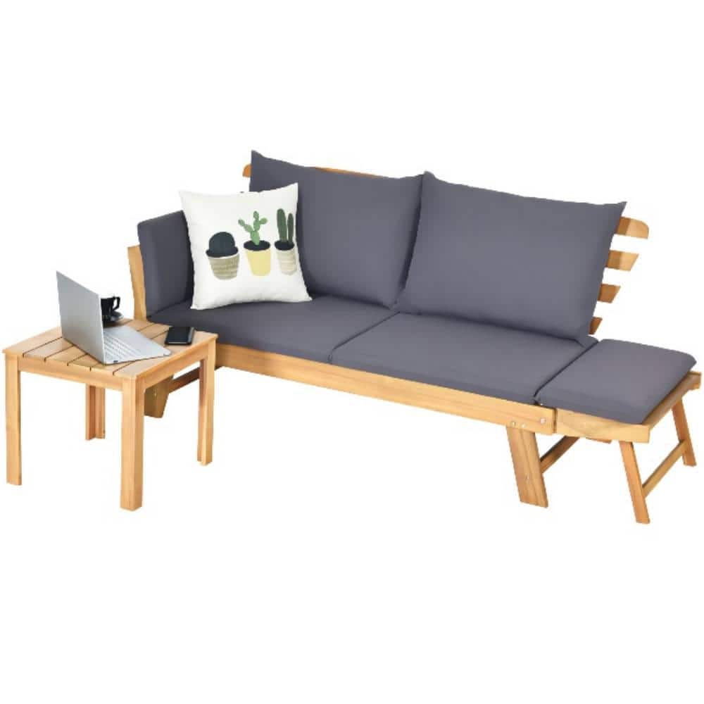 Acacia Wood Outdoor Convertible Sofa Day Bed with Gray Cushions price history on PriceWatchPro