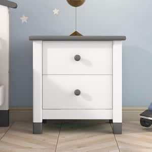 Modern Wooden Nightstand with Two Drawers for Kids,End Table for Bedroom,White/Gray
