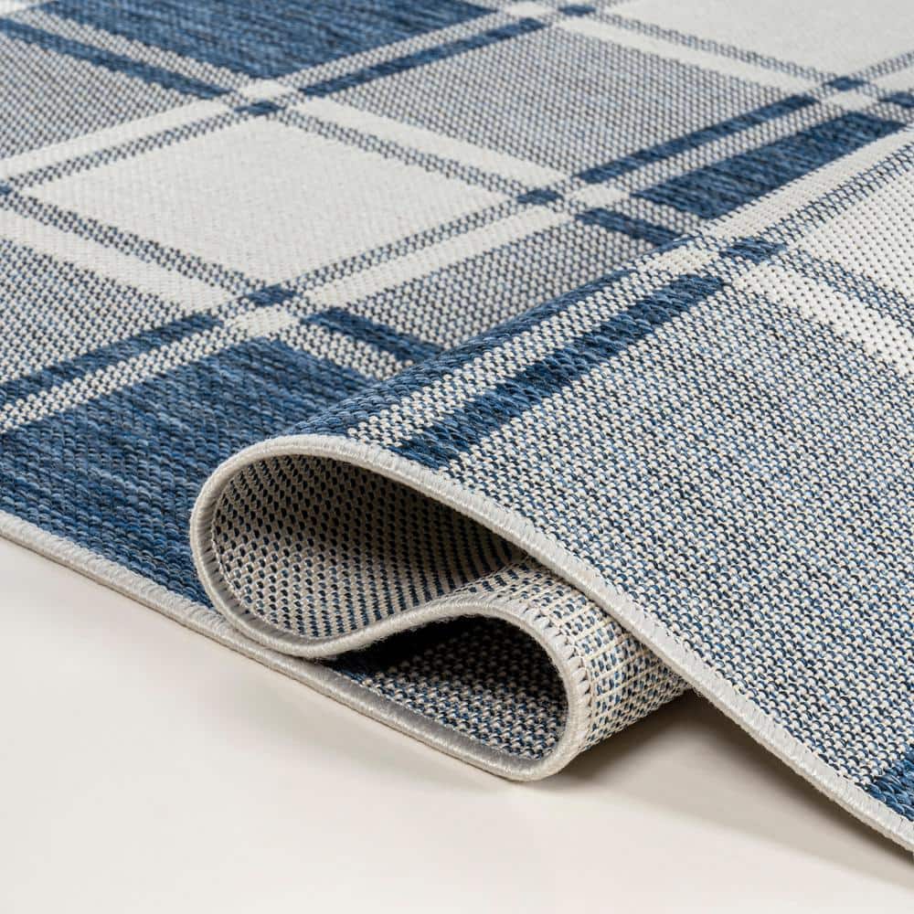 Sabine Navy and Cream Gingham Synthetic 3 x 5 Area Rug