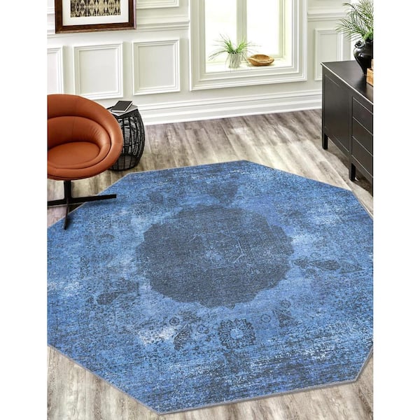 Yara Nayer Overdyed Blue 7 ft. 10 in. x 7 ft. 10 in. Area Rug