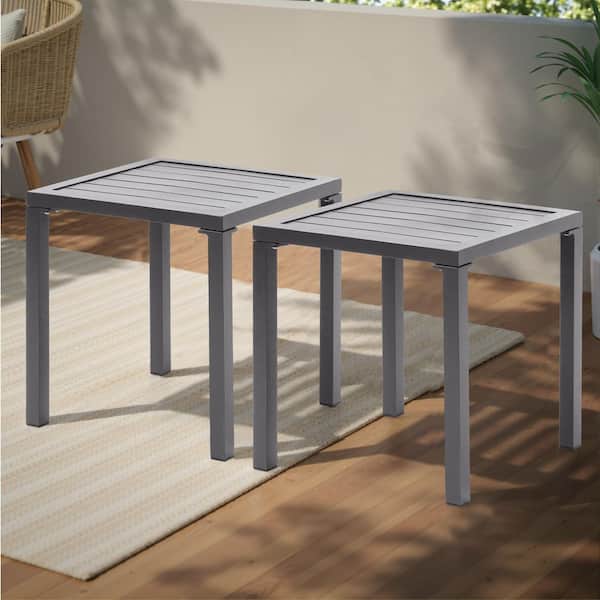 Aluminum 15.67 in. Square Outdoor Side Table Patio End Table in Gray (2-Pack)