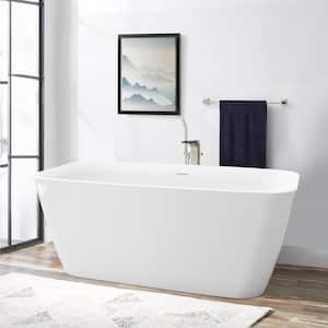 Modern 59 in. Acrylic Flatbottom Tub Rectangular Center Drain Not Whirlpool Freestanding Soaking Bathtub in Gloss White