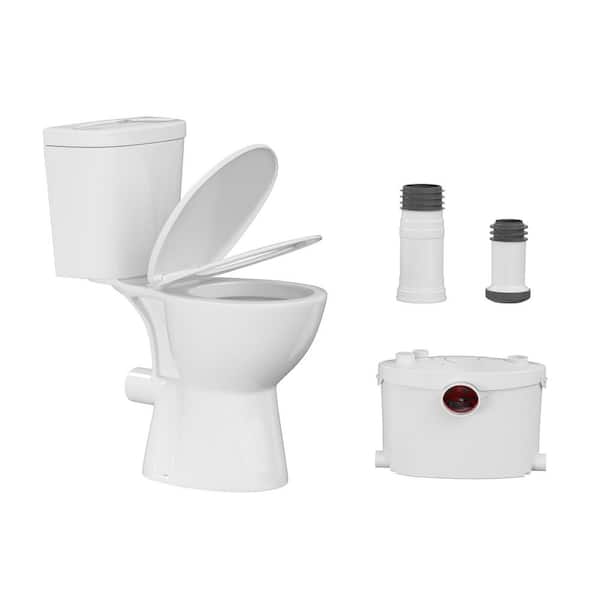 PRO Macerator Toilet with 1.34 HP Macerator Pump, 2-Piece Round 0.8/1.28 GPF Dual Flush Tall Toilet, for Basements White