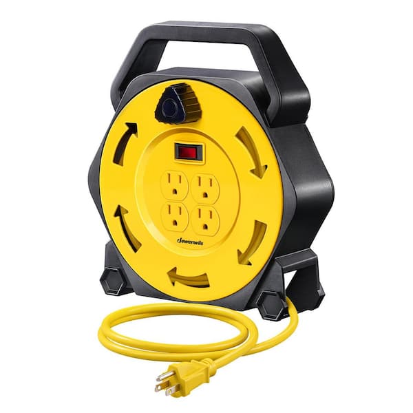 DEWENWILS Heavy Duty 25 ft. 16 / 3 SJTW 13 Amp Retractable Hand Wind Extension Cord Reel with 4 Power Outlets and 2-USB Ports