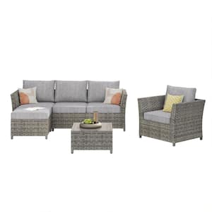Bella Gray 6-Piece Wicker Outdoor Sectional Set with Dark Gray Cushions
