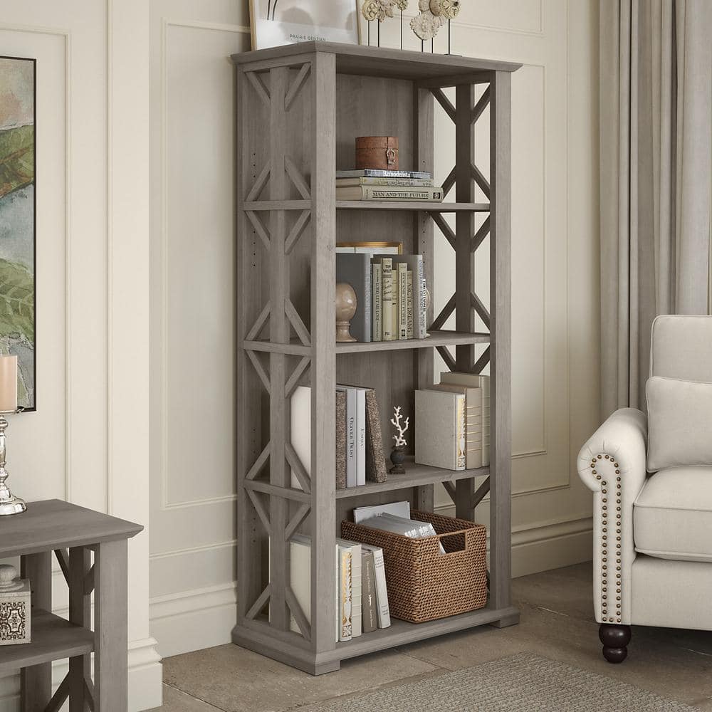 Homestead Driftwood Gray 4-Shelf Adjustable Farmhouse Bookcase