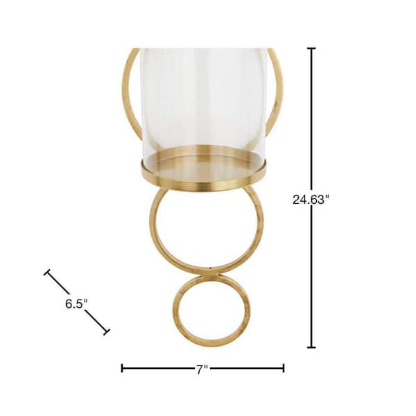 Litton Lane 25 in. Gold Metal Geometric Stacked Circle Wall Sconce with Glass Holder