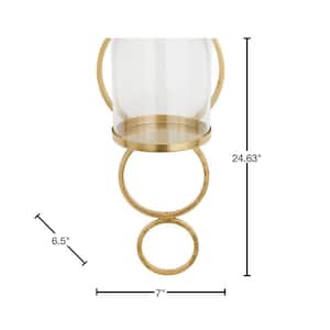 25 in. Gold Metal Geometric Stacked Circle Wall Sconce with Glass Holder