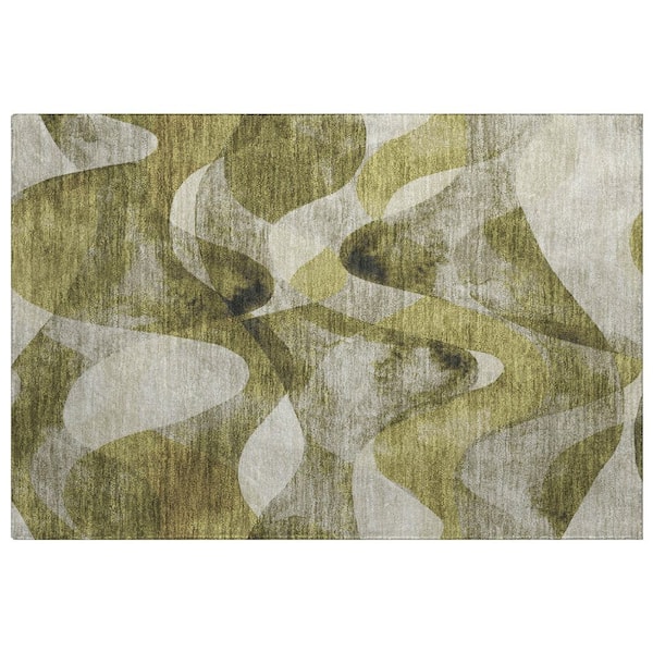Dream Shag Premium Machine Washable Abstract ADS536 Olive 2 ft. x 3 ft. Accent Rug
