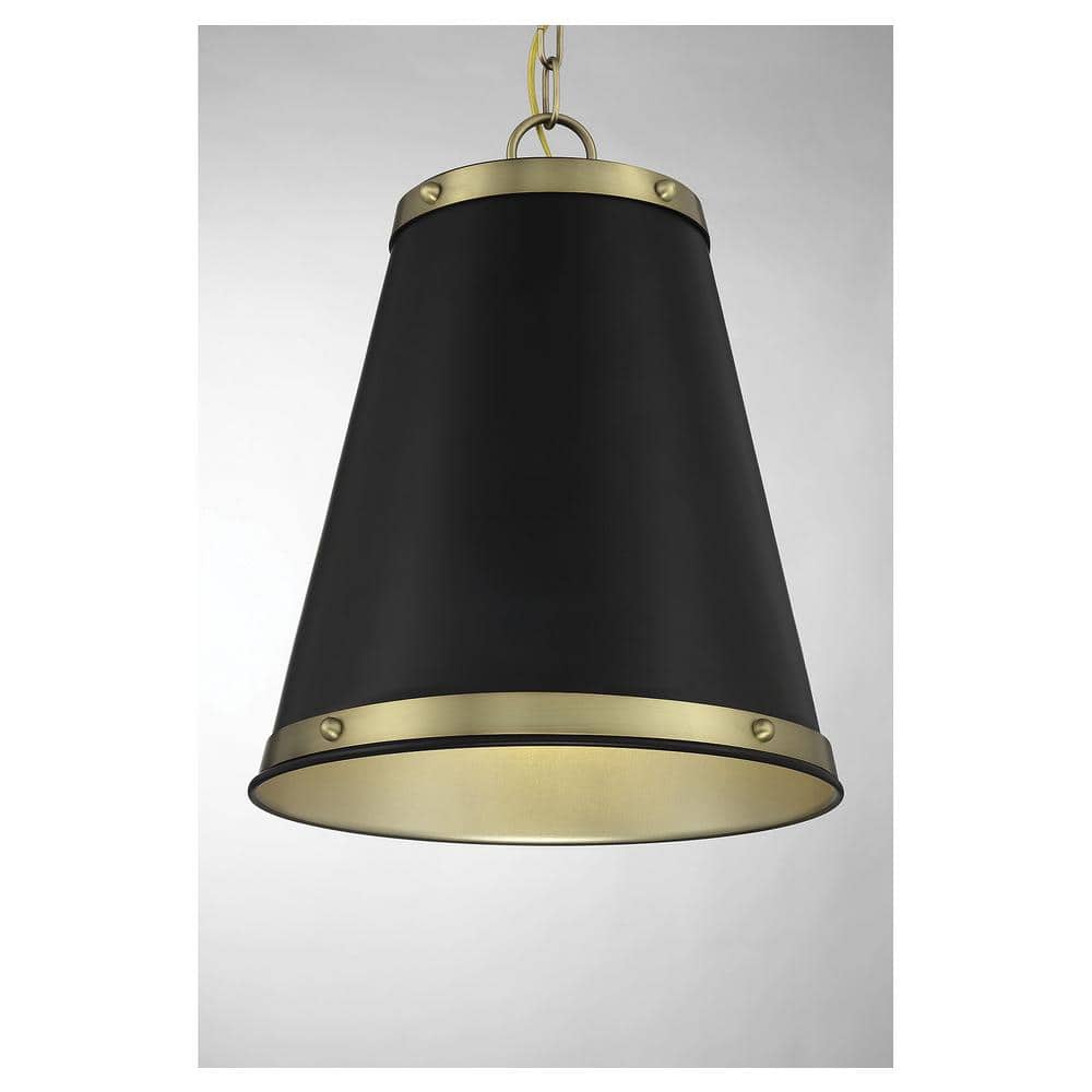 Matte Black and Natural Brass 1-Light Pendant with Glass Accents