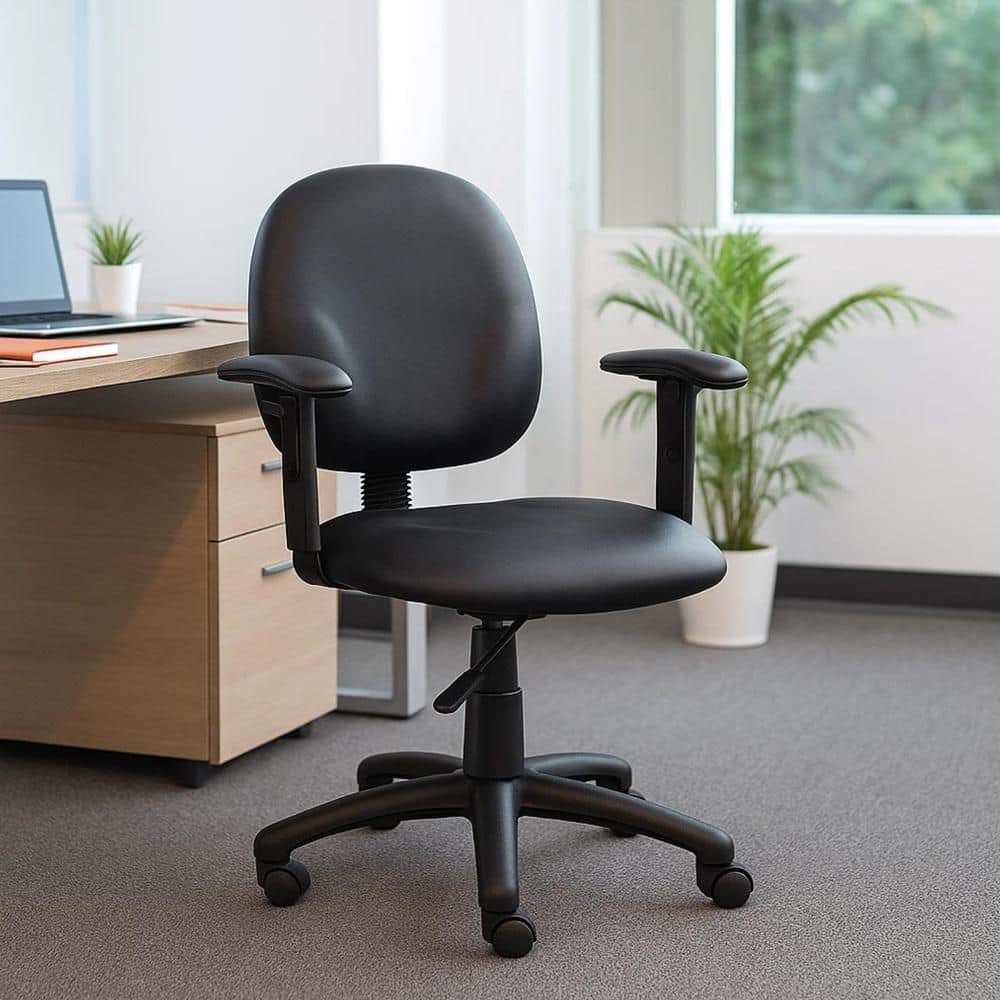 Blair Vinyl Swivel Office Task Chair in Black Arms