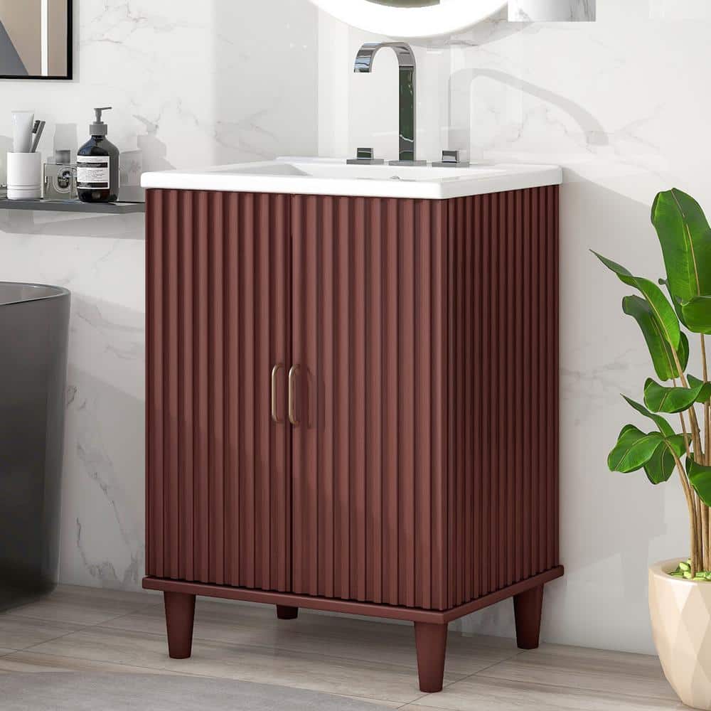 24 in. W x 18 in. D x 33 in. H Single Sink Freestanding Bath Vanity in Rosy