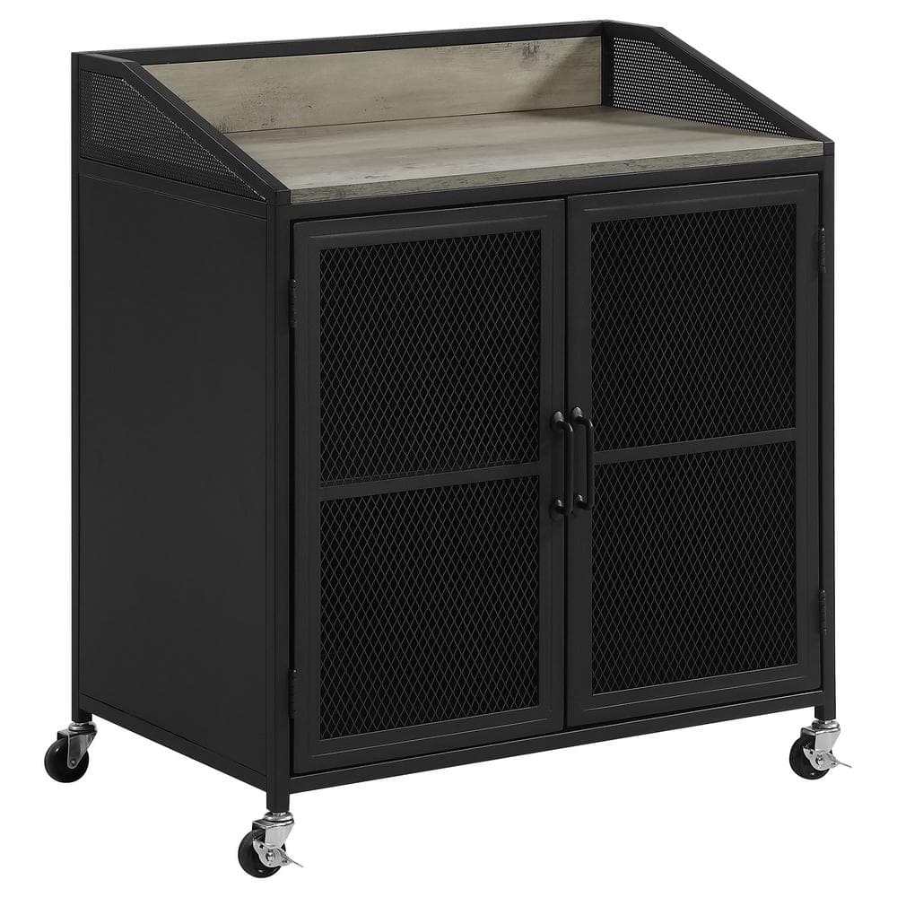 Coaster Grey Wash and Sandy Black Wine Cabinet with Wire Mesh