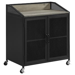 Grey Wash and Sandy Black Wine Cabinet with Wire Mesh Doors
