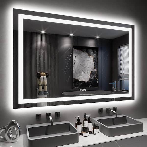 LASIHEM 40 in. W x 24 in. H Rectangular Frameless LED Light Wall Bathroom Vanity Mirror with Anti-Fog in Black