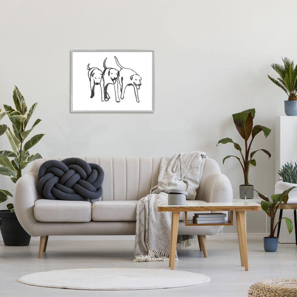 Gray Framed Black and White Dog Trio Canvas Print, 24 x 30