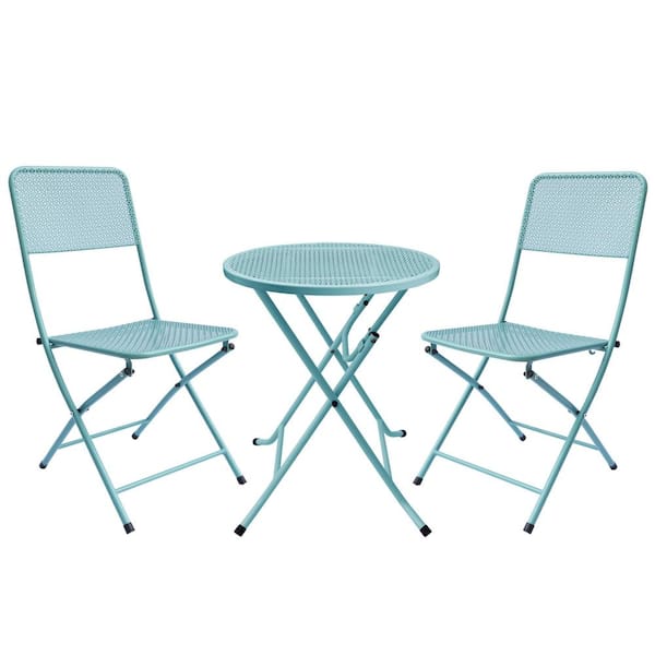 Blue 3-Piece Metal Round 27.56 in. Table Height Outdoor Bistro Set WBY ...