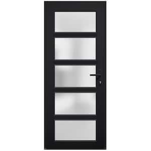36 in. x 80 in. Left-Hand/Inswing Frosted Glass Matte Black Steel Prehung Front Door with Hardware